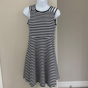 NWT Florence Eisman Navy and White Stripe Knit Dress With Spaghetti Straps